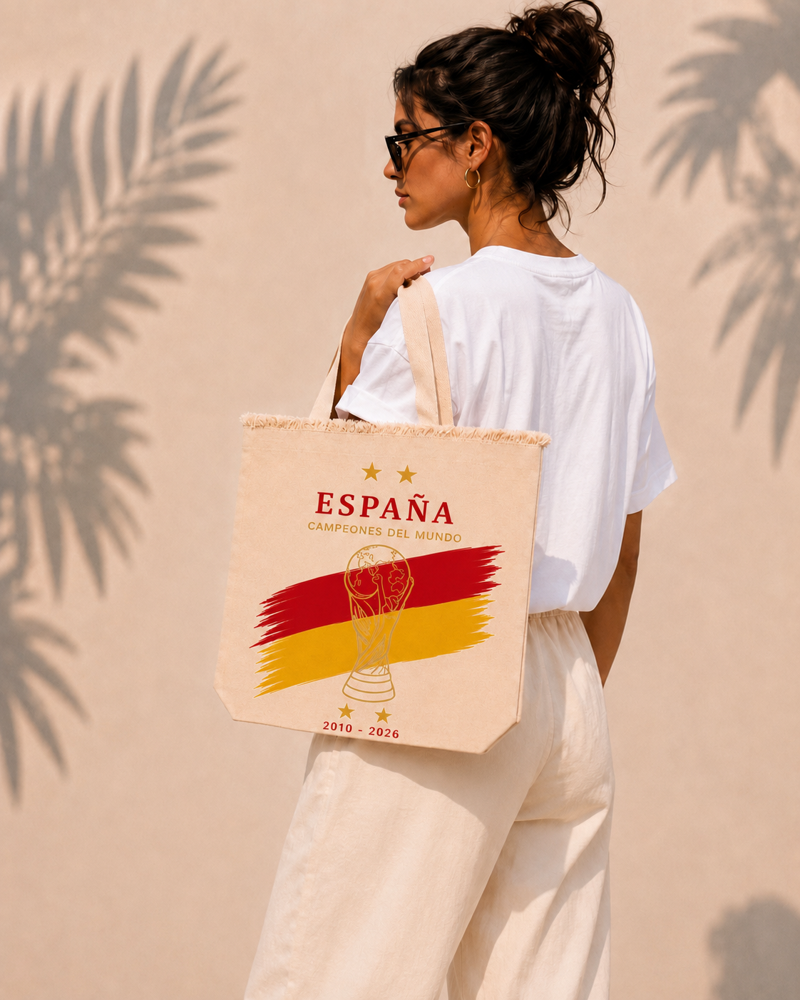 Tote Bag España Campeones del Mundo Edición Especial - Beige con Flecos