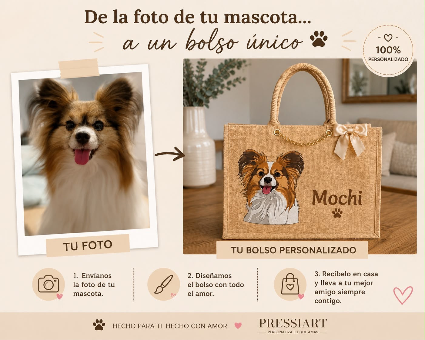 Bolso personalizado con la foto y nombre de tu mascota