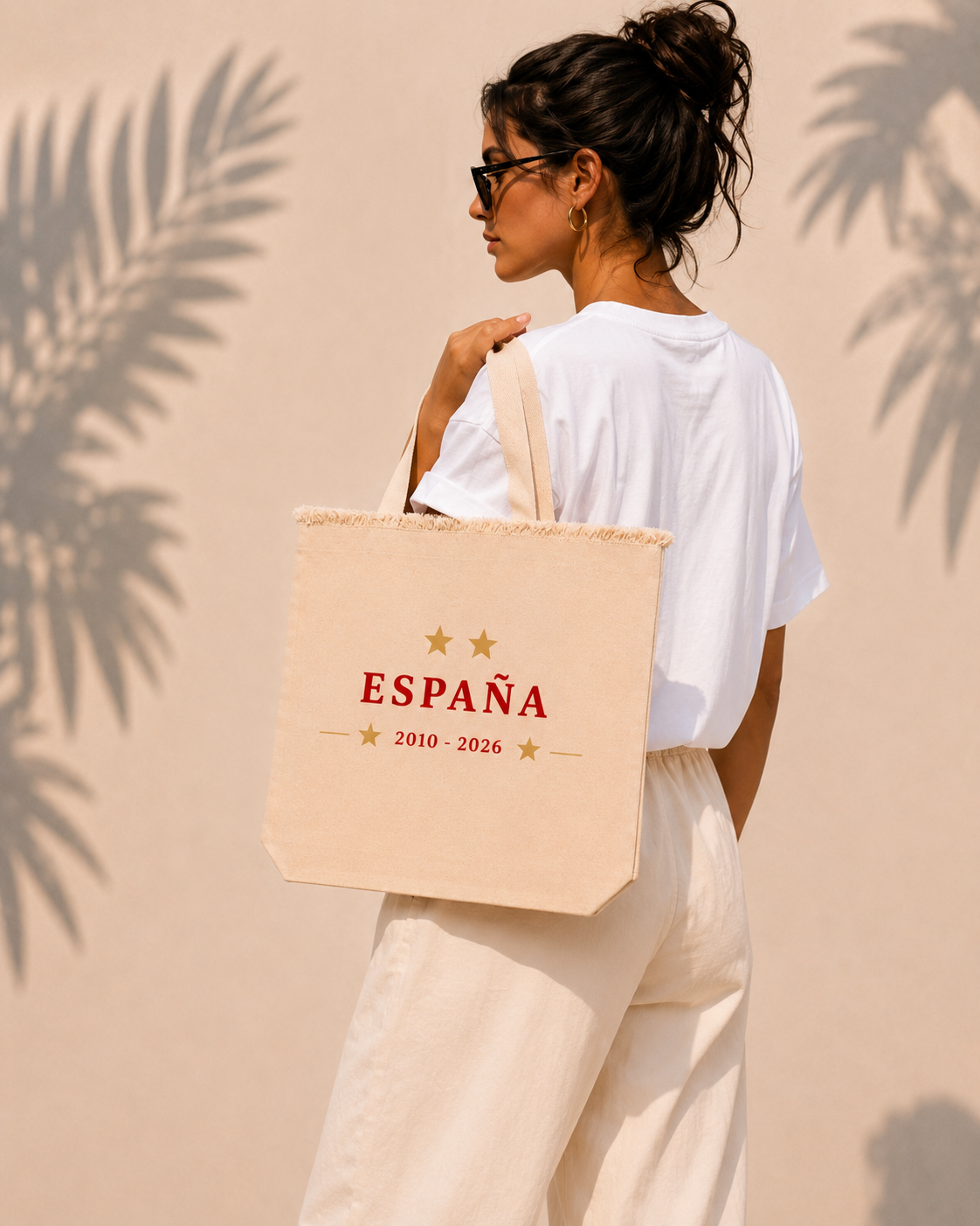 Tote Bag España Campeones del Mundo Edición Especial - Beige con Flecos