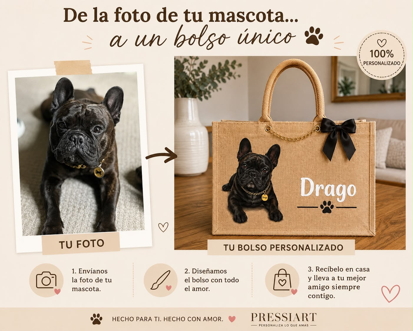 Bolso personalizado con la foto y nombre de tu mascota
