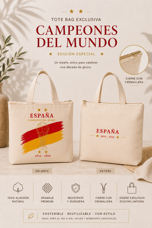 Tote Bag España Campeones del Mundo Edición Especial - Beige con Flecos