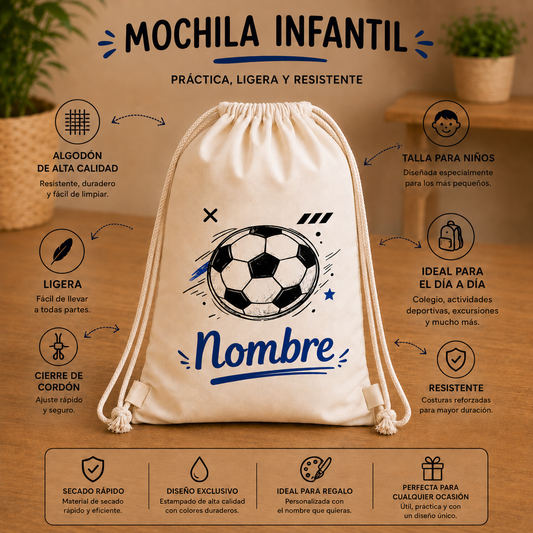 Mochila Infantil de Cuerdas Personalizada Fútbol