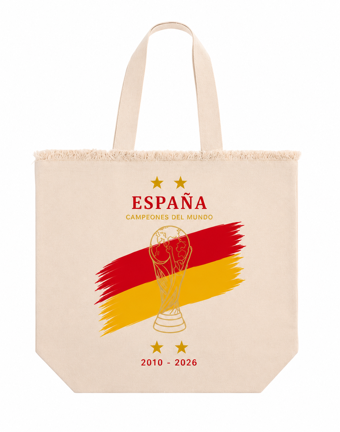 Tote Bag España Campeones del Mundo Edición Especial - Beige con Flecos