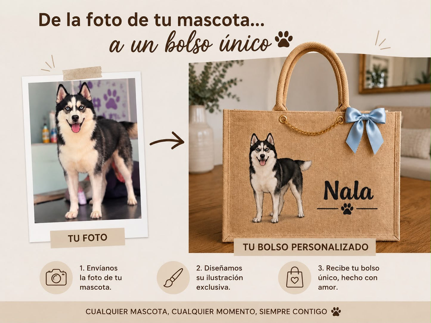 Bolso personalizado con la foto y nombre de tu mascota